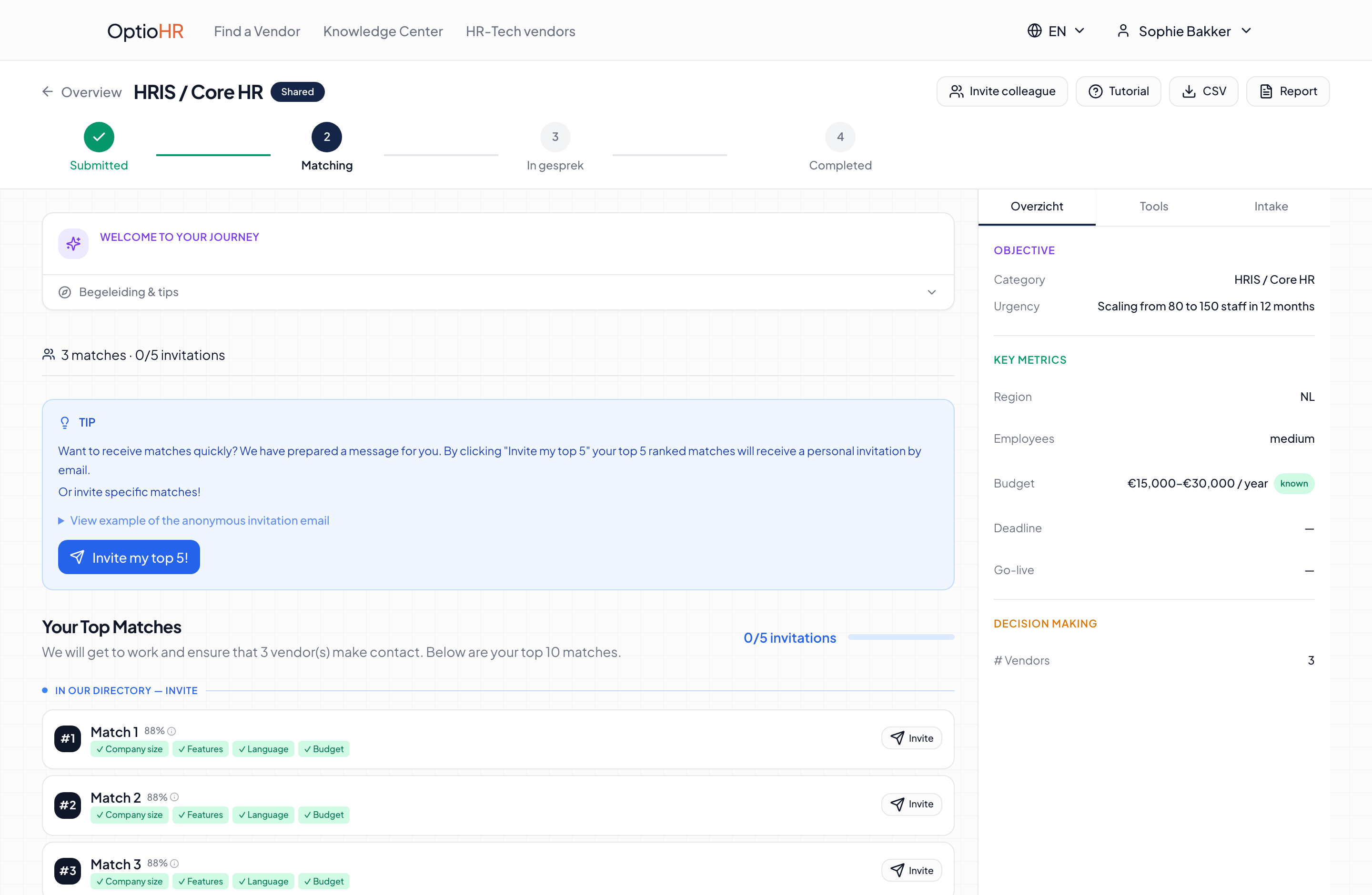 Overview of matches with comparison and scorecards.